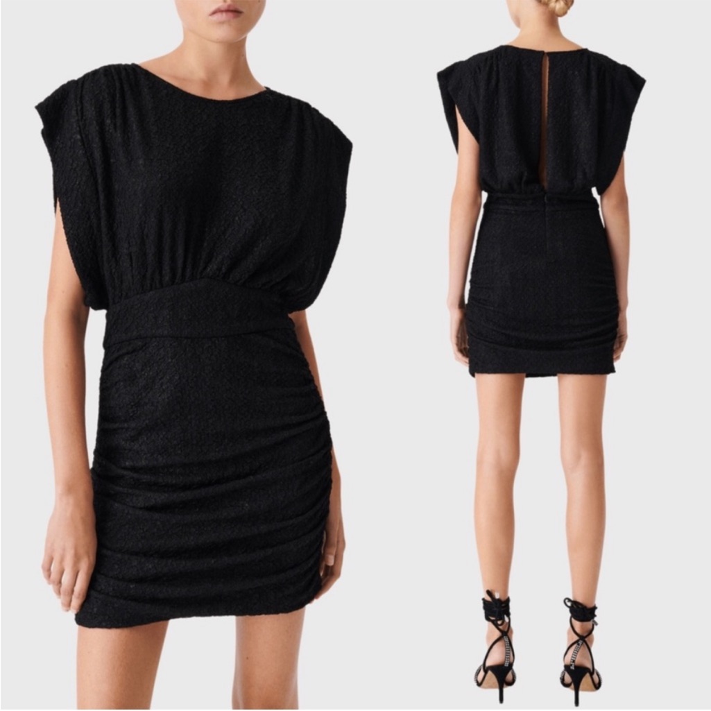 Iro Cory Ruched Blouson Mini Dress Size 36/4 In Black